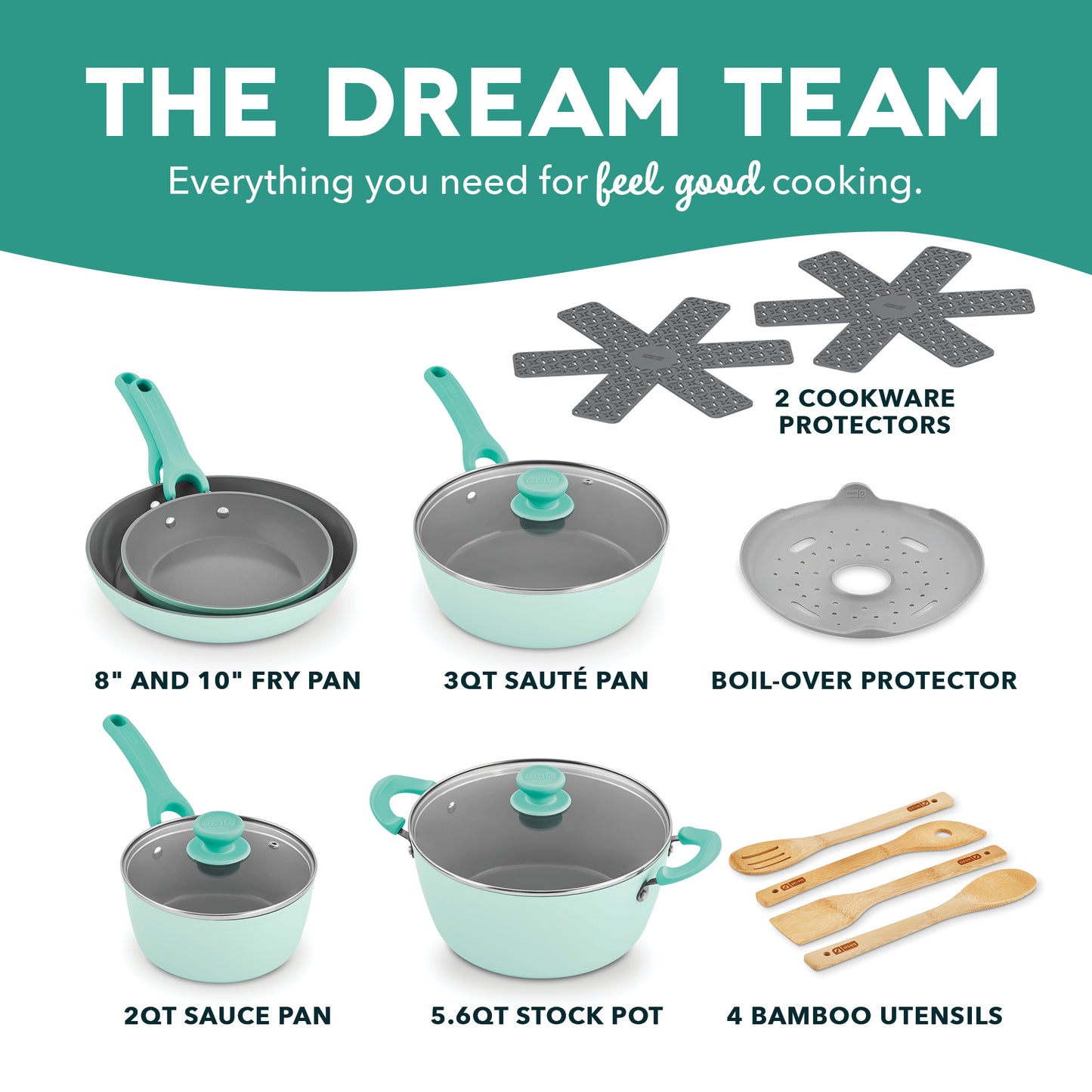 Dream Green Recycled Aluminum 15pc Cookware Set cookware Dash   