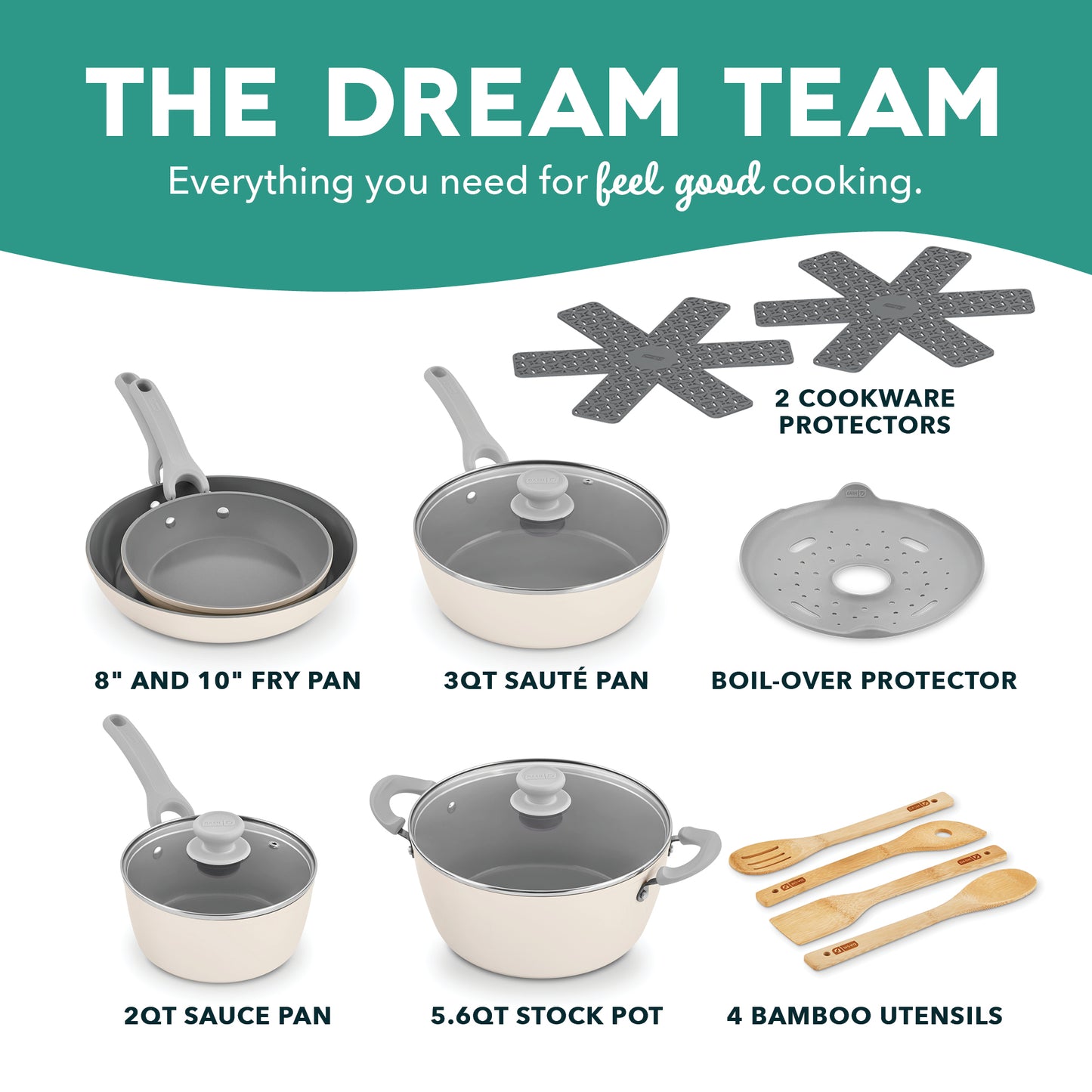 Dream Green Recycled Aluminum 15pc Cookware Set cookware Dash   