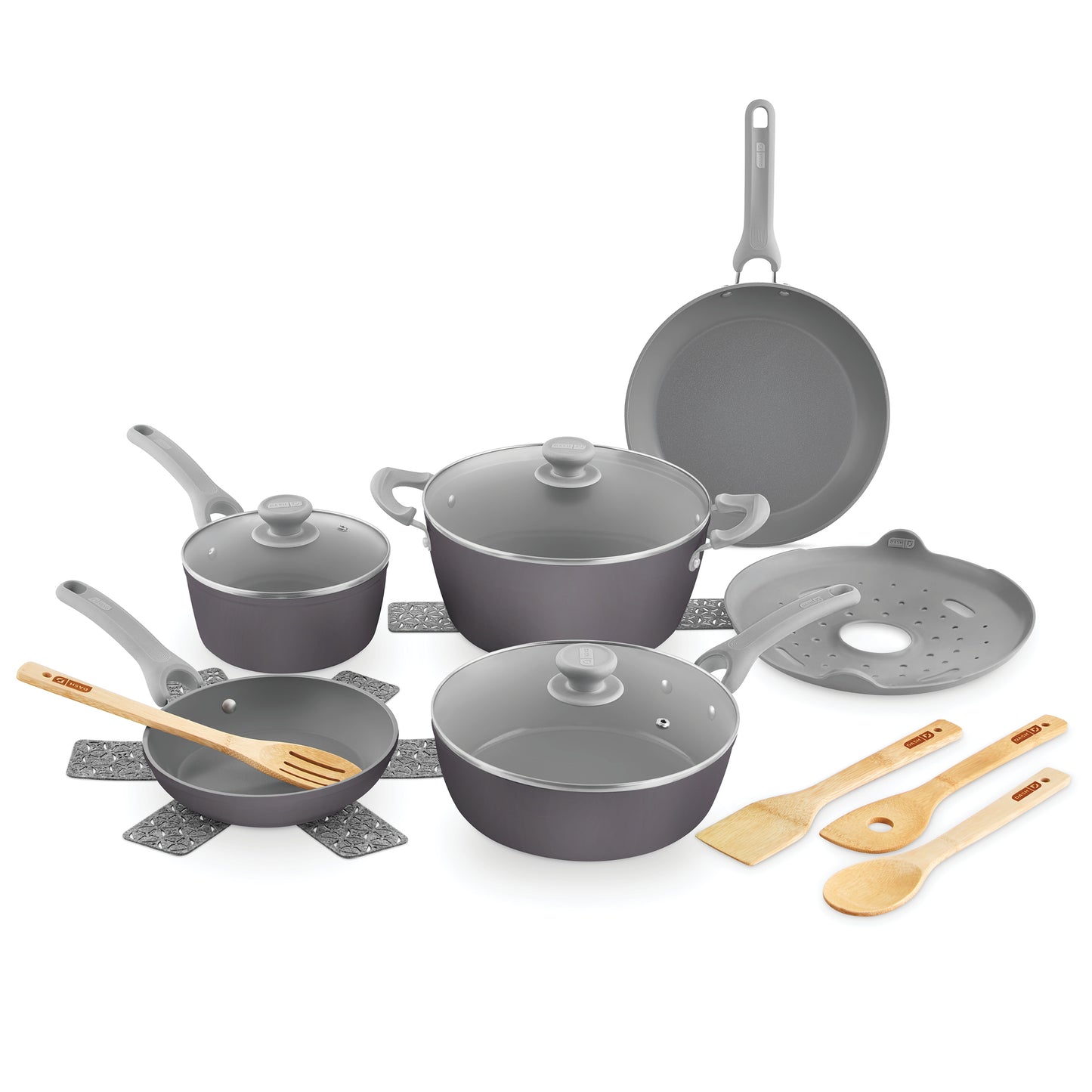 Dream Green Recycled Aluminum 15pc Cookware Set cookware Dash Grey  