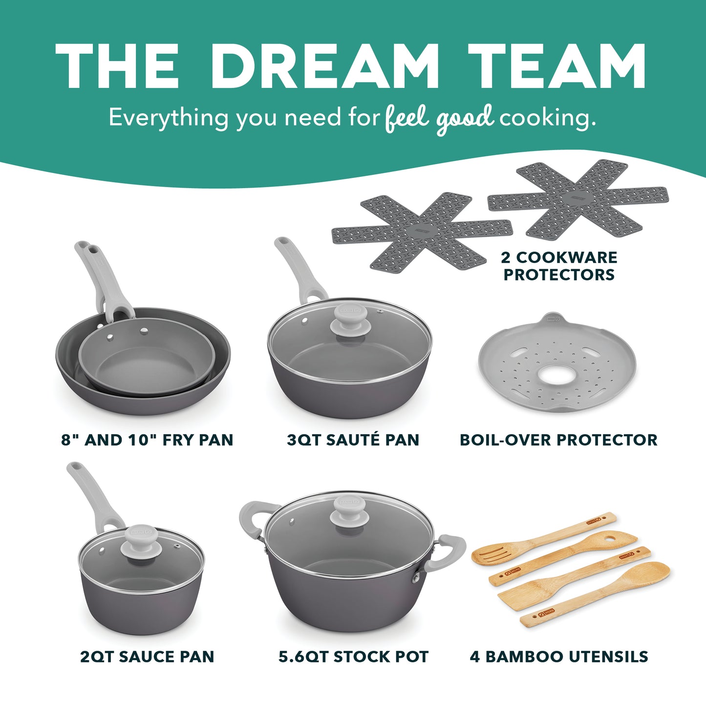 Dream Green Recycled Aluminum 15pc Cookware Set cookware Dash   