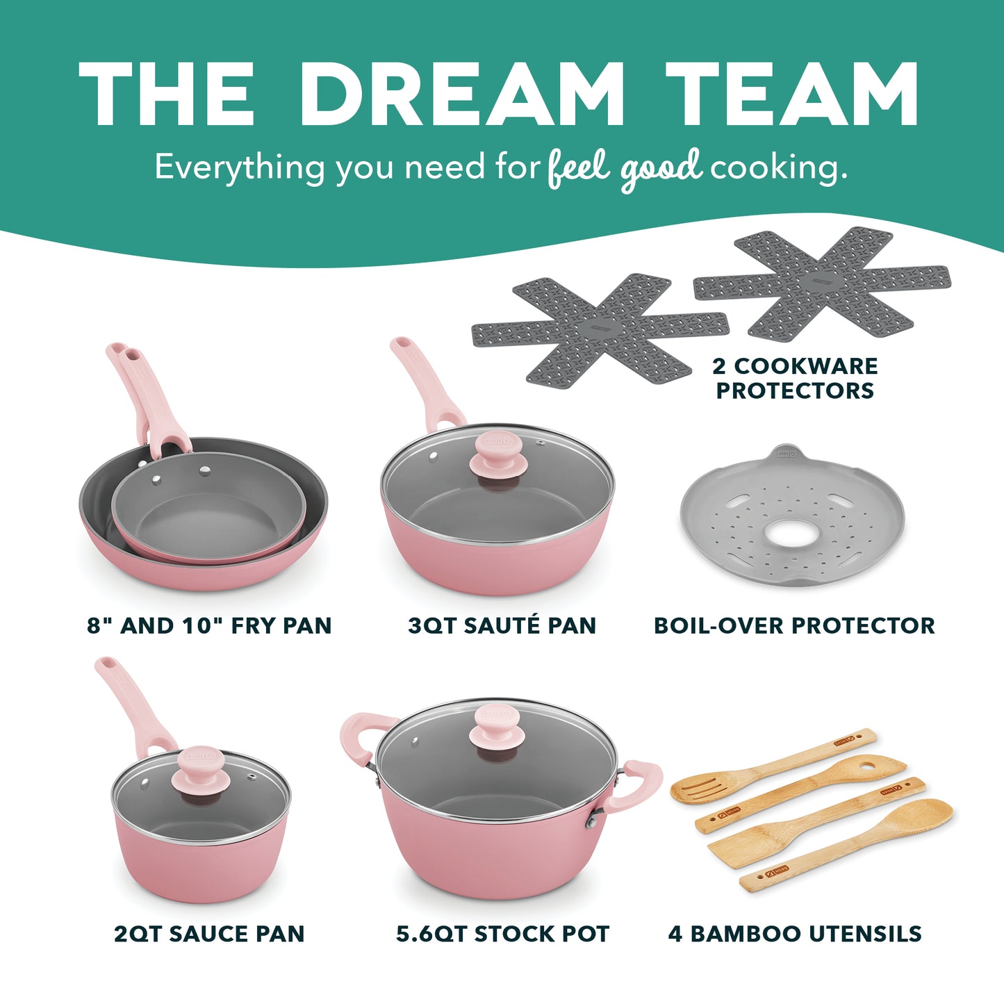 Dream Green Recycled Aluminum 15pc Cookware Set cookware Dash   