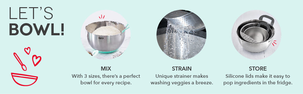 Mix, strain, and store all with the Stainless Steel Mixing Bowls.