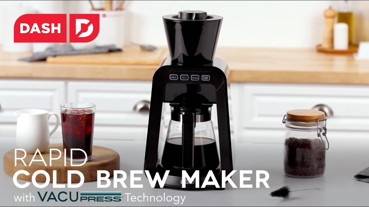 The Dash Rapid Cold Brew Maker is shown making cold brew, the cold brew is used for lattes, mixed drinks, and desserts. The cold brew maker is then used to make iced tea.