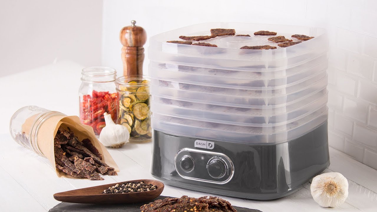 Dried fruits are removed from the dehydrator and added to oatmeal. Dried vegetables are removed from the dehydrator and added to pasta. Slices of dried meat is removed as a jerky snack.