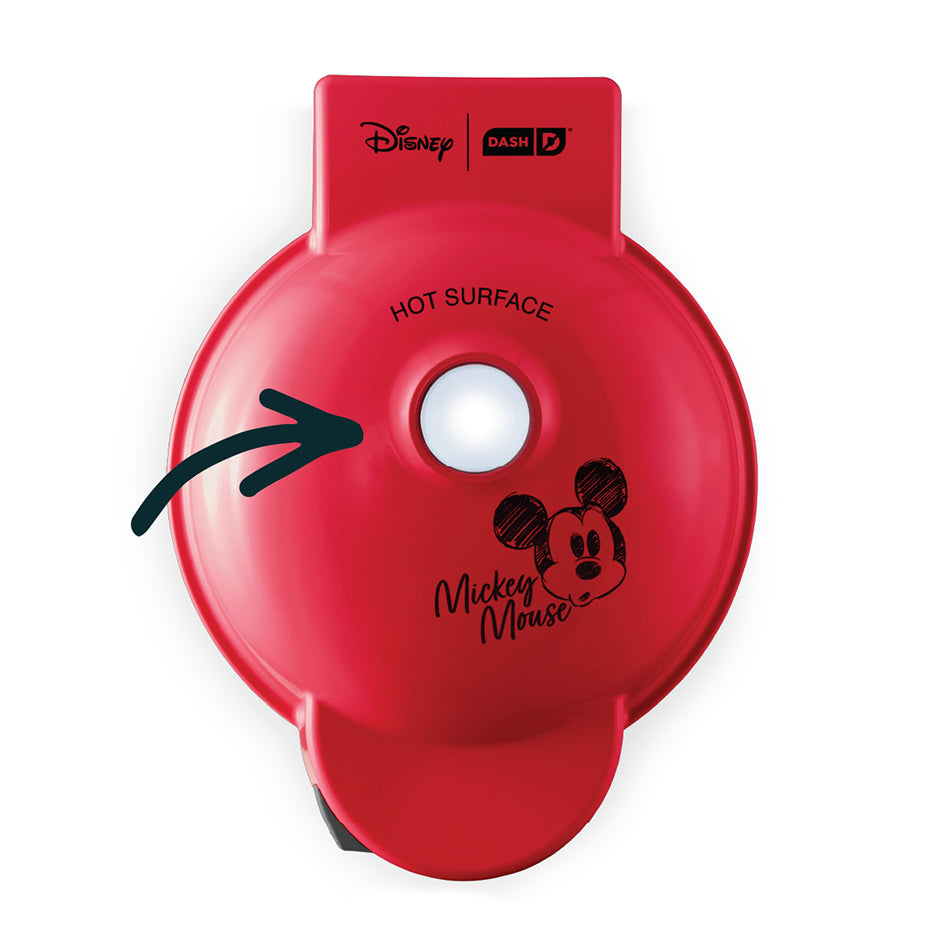 Top view of Dash | Disney MultiMaker™ Mini System with Mickey Mouse design and indicator light for perfect cooking.