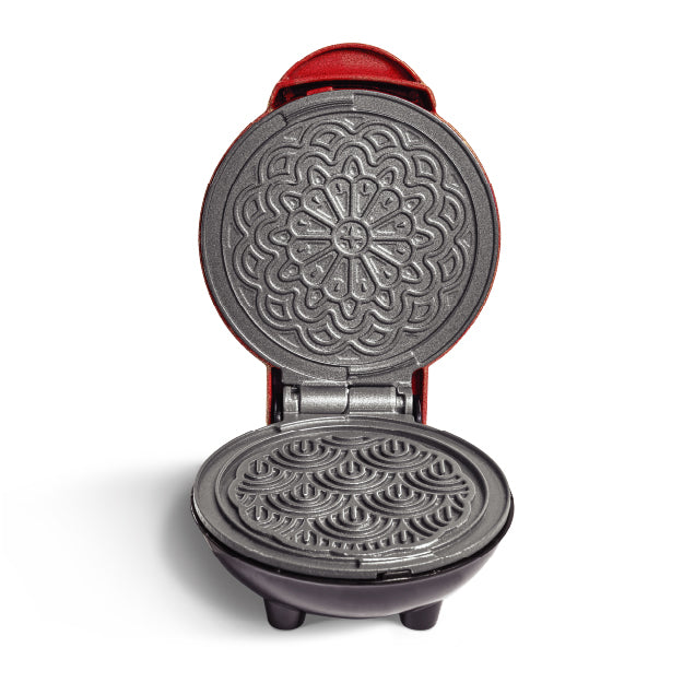 Dash Mini Pizzelle Maker with intricate patterned nonstick cooking plates.