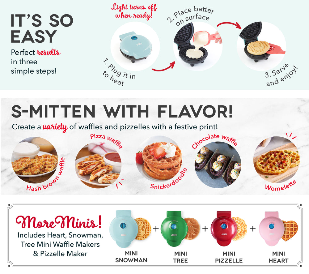 Easy-to-use Dash Christmas Mini Maker Set of 4 — plug in, pour batter, and enjoy holiday waffles in minutes.