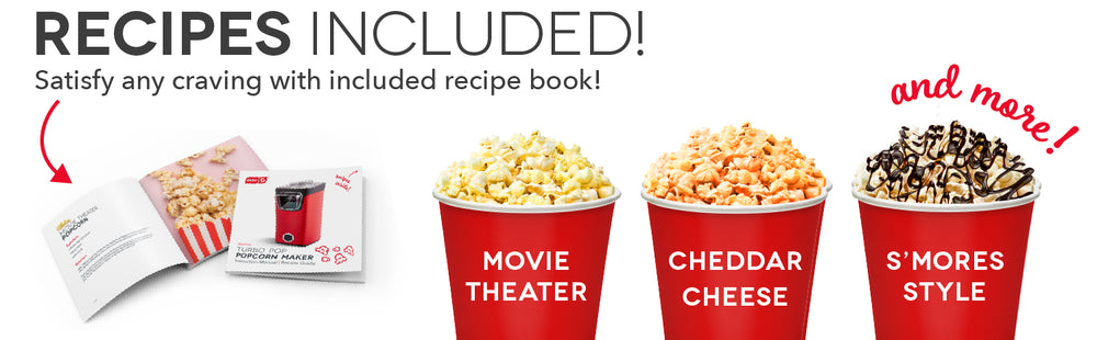 Recipes included for movie theater popcorn, cheddar cheese, s'mores style, and more!
