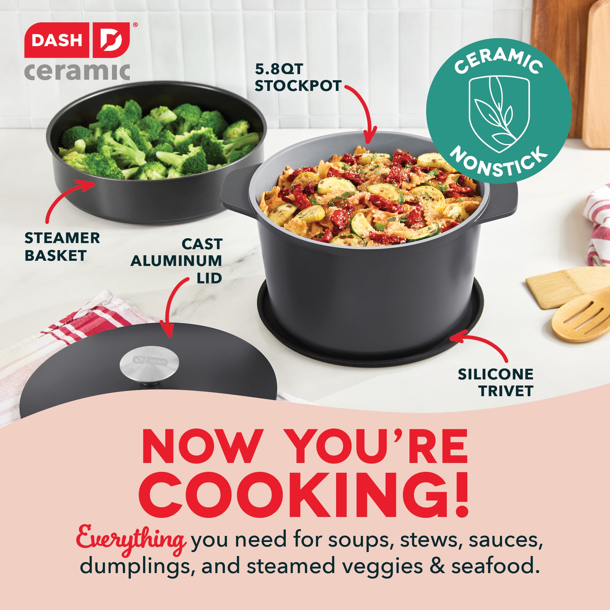 SmartStore™ 5.8qt MultiPot + Steamer Set cookware Dash   