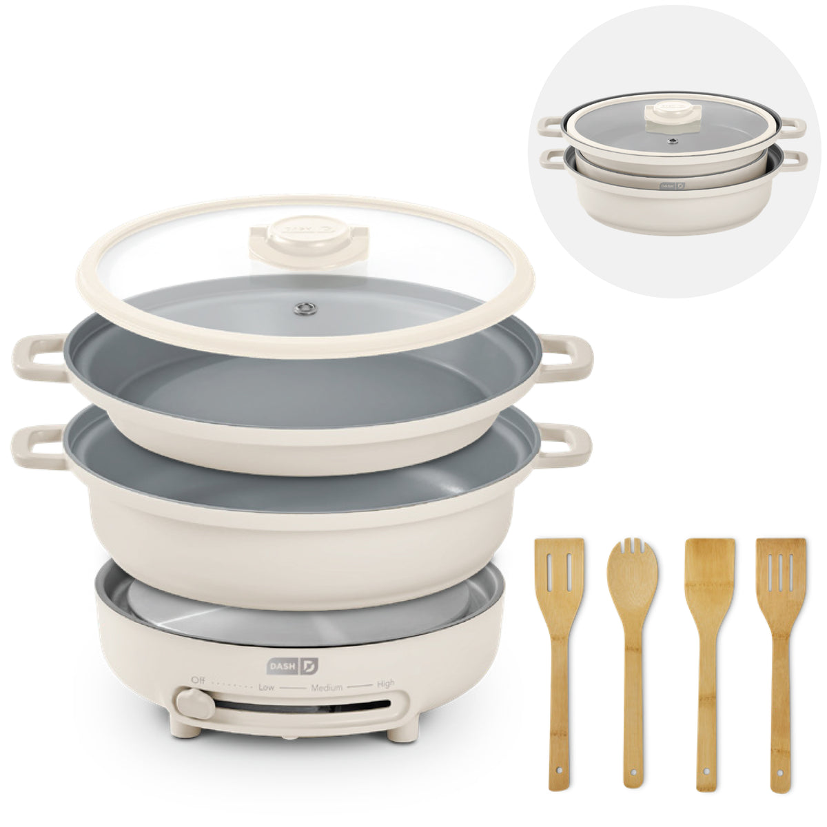 Stacks Ceramic Cookware Set with Electric Burner cookware Dash 8 pc Cream