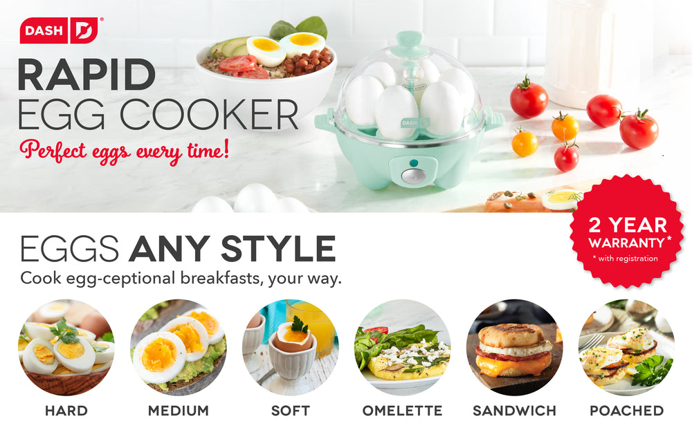 Make hard, medium, soft, omelette, sandwich, and poached eggs in the rapid egg cooker.