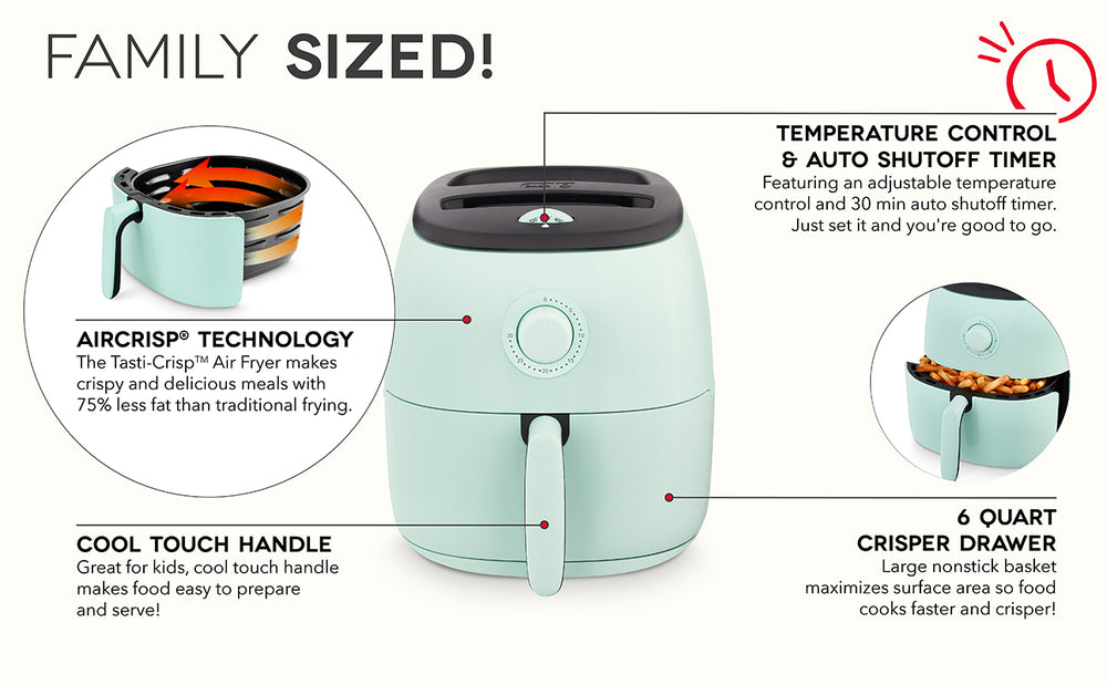 Dash Tasti-Crisp Digital Air Fryer with AirCrisp Technology, Custom Presets, Temperature Control, and Auto Shut Off Feature, 2.6 Quart - Aqua