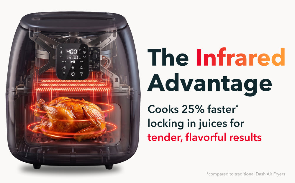 Dash Infrared Air Fryer cooks faster to lock in juices for tender, flavorful results
