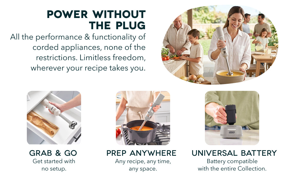 Dash cordless immersion blender with universal battery for grab-and-go food prep anywhere