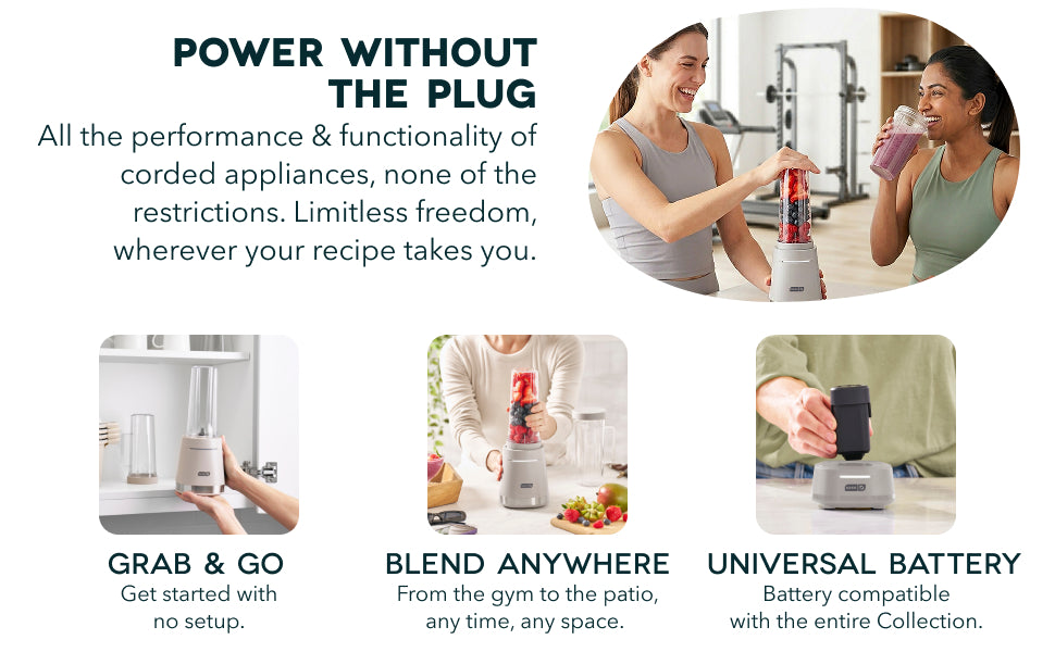 Dash cordless personal blender with universal battery for grab-and-go food prep anywhere
