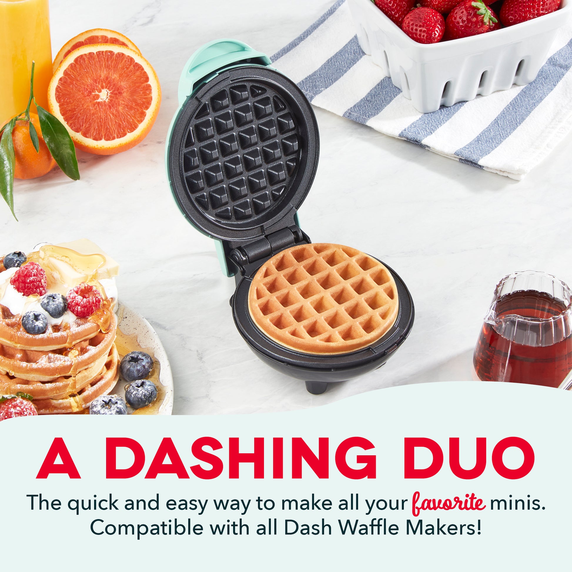 Dash Mini Waffle Maker with 7 Removable Plates - Aqua