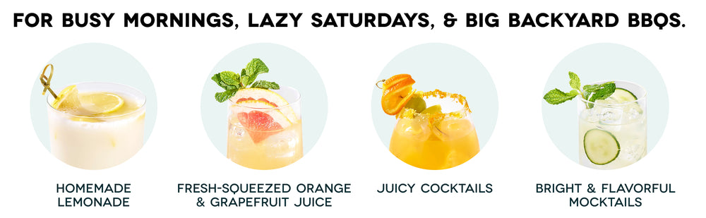 Promotional graphic for drinks with text about their use cases.