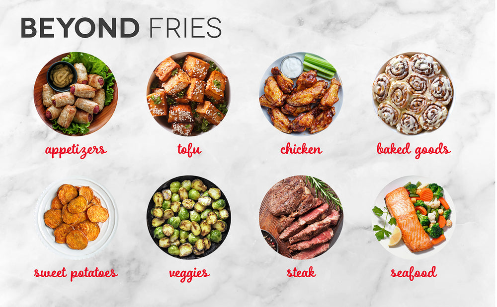 o beyond fries and make appetizers, tofu, chicken, baked goods, sweet potatoes, veggies, steak, and seafood with The AirCrisp Pro Air Fryer.