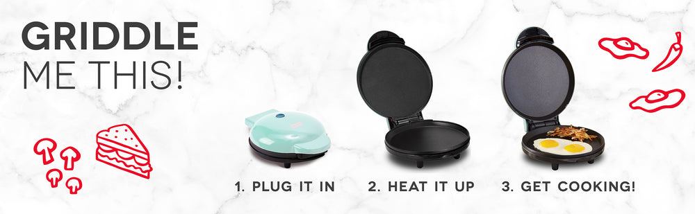 The 3 easy steps are plug in, heat up, and cook.