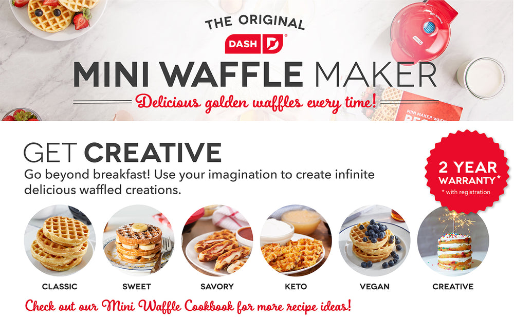 The mini waffle maker can make classic, sweet, savory, keto, vegan, creative, and more waffles with the recipe guide.. 