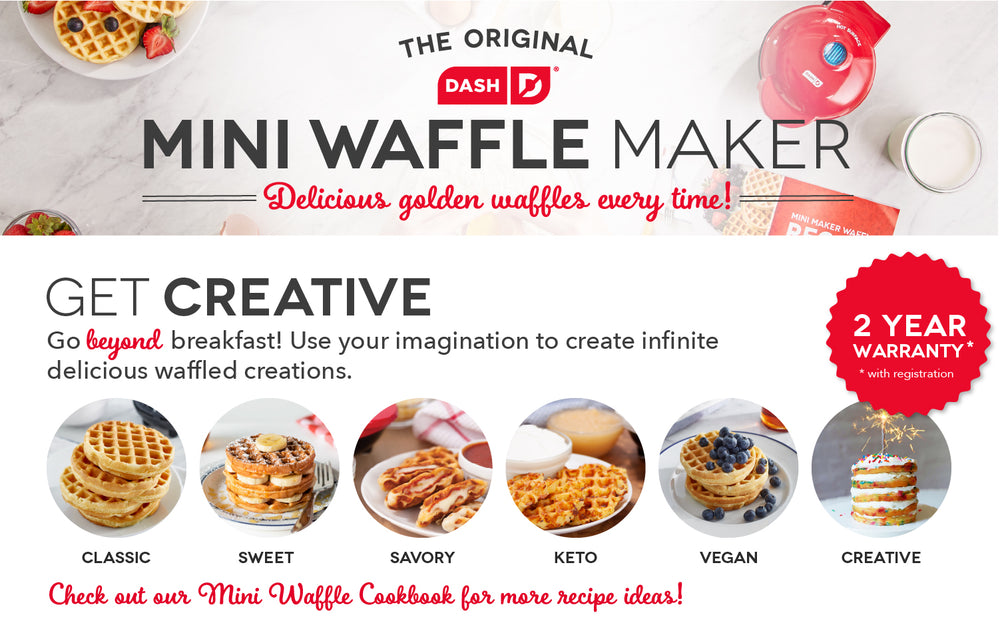 The mini waffle maker can make classic, sweet, savory, keto, vegan, creative, and more waffles with the recipe guide.. 