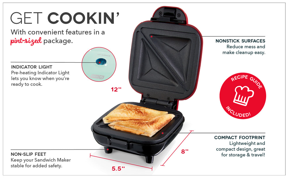 Features in a pint sized package like an Indicator Light, nonslip feet, nonstick surfaces, and a compact footprint.