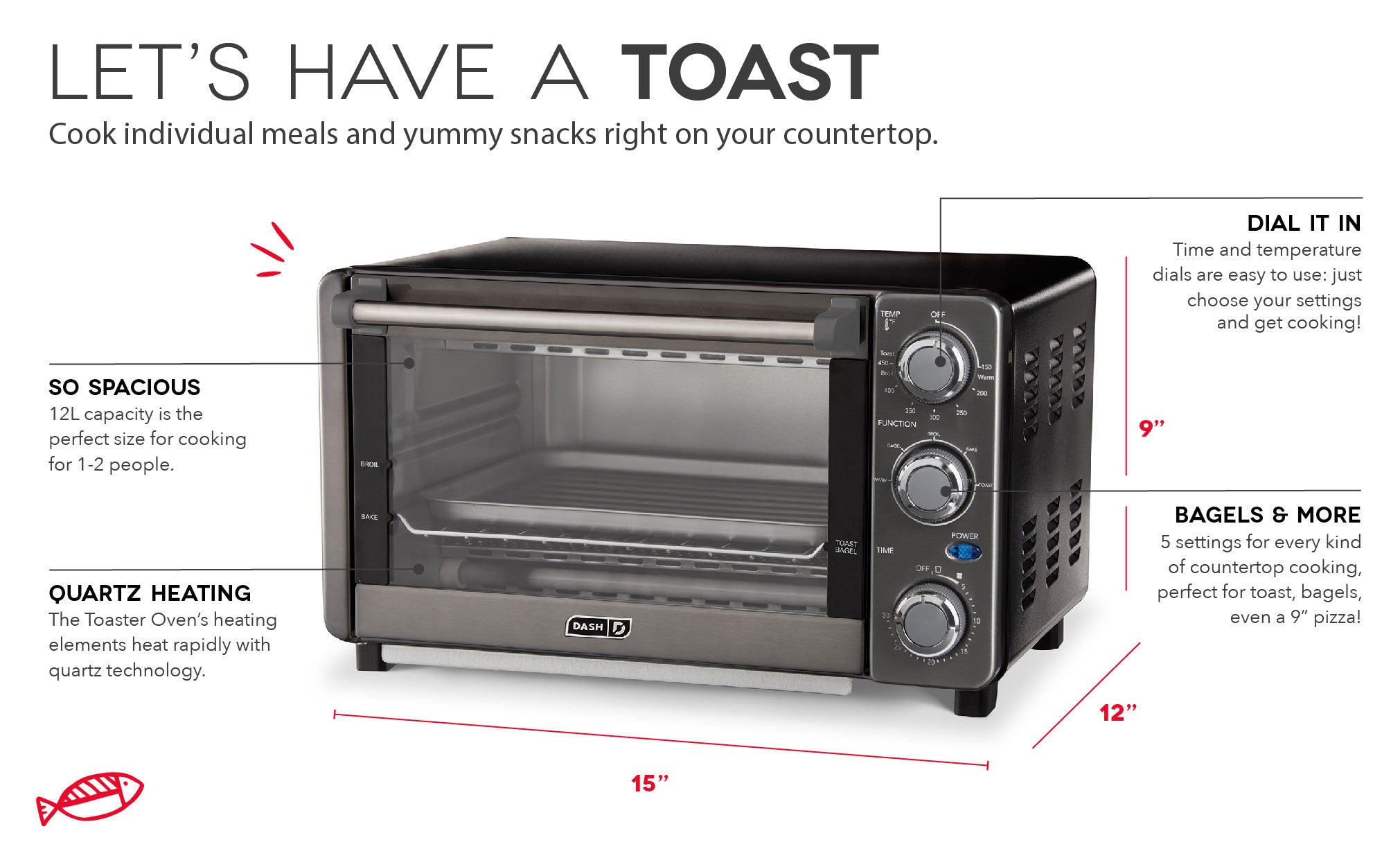 Toaster oven heating clearance element