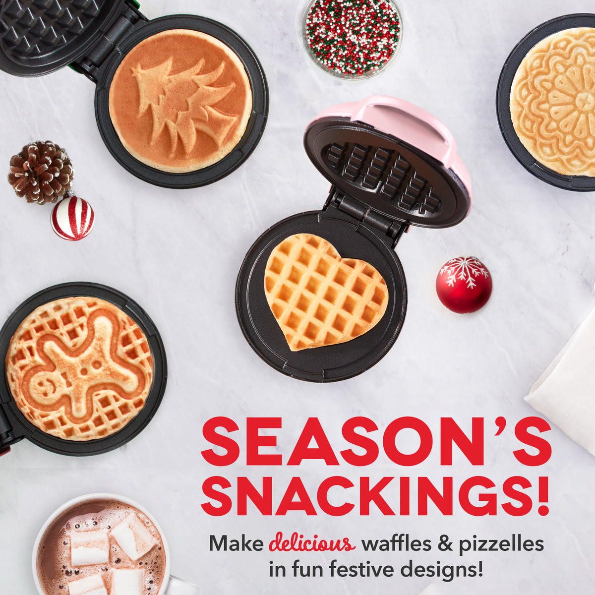 Holiday Mini Maker Set of Four Waffle Maker Dash