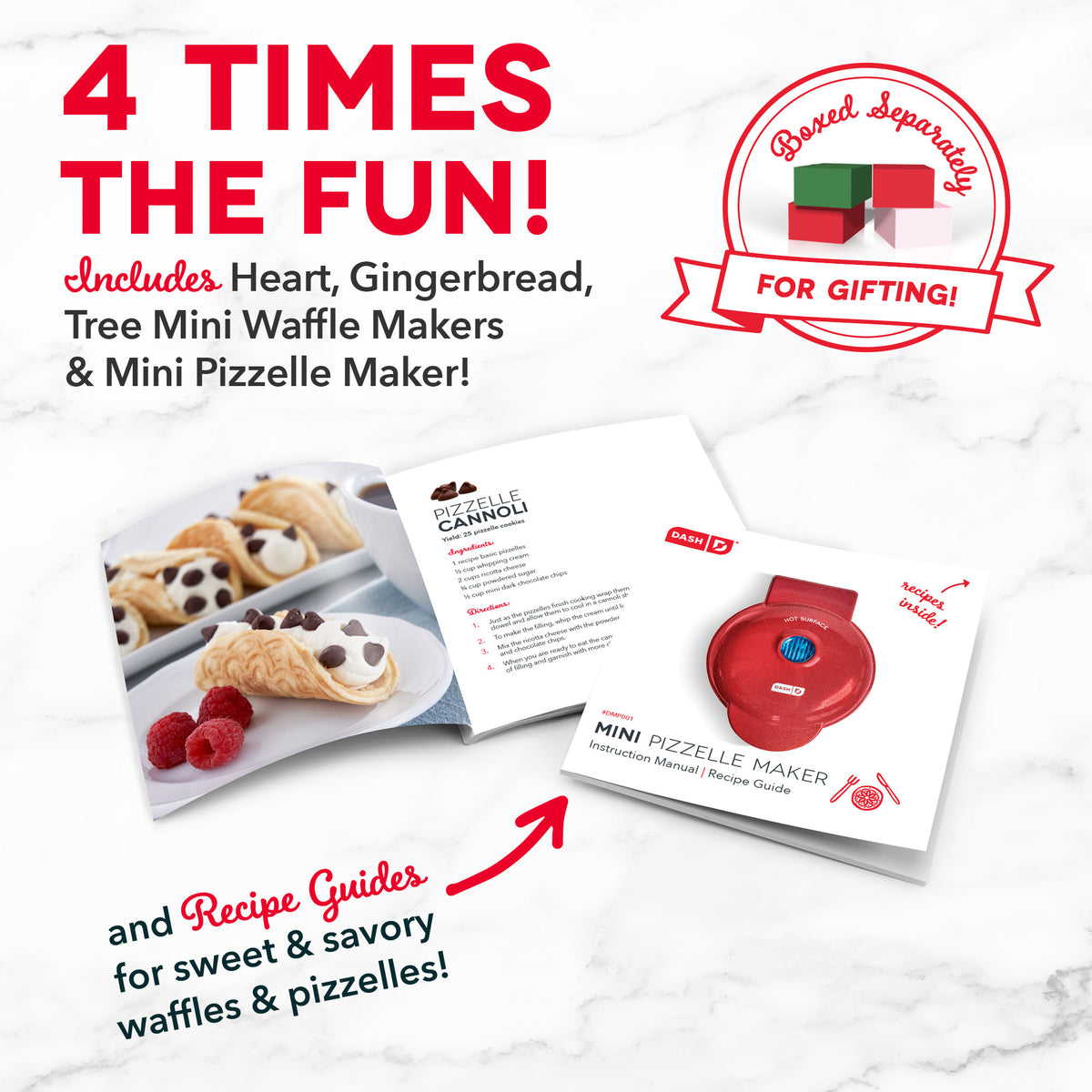 Holiday Mini Maker Set of Four Waffle Maker Dash