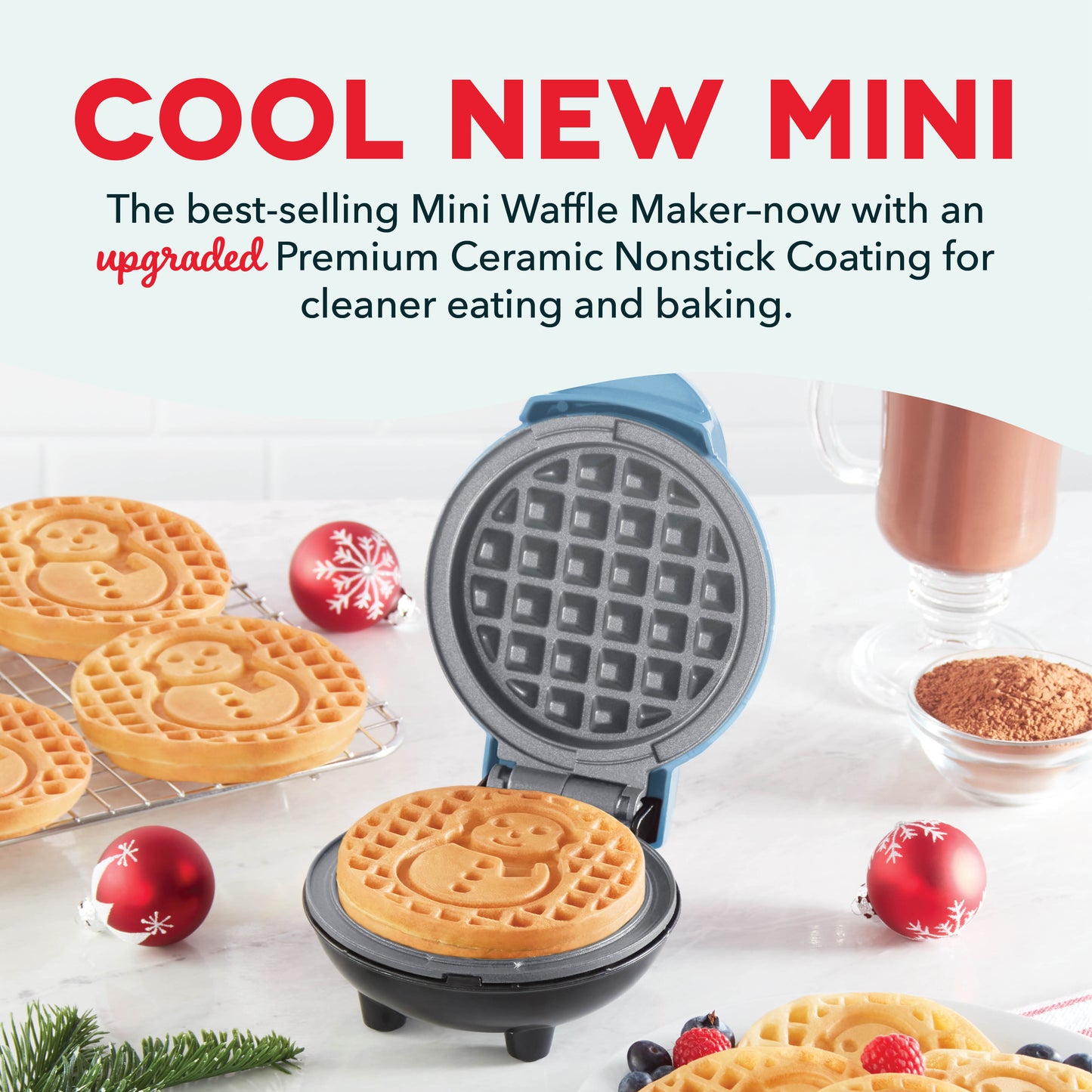 DASH Snowflake Mini Waffle Maker 4” Red Lot 2 Nonstick Brand New DMF100SR