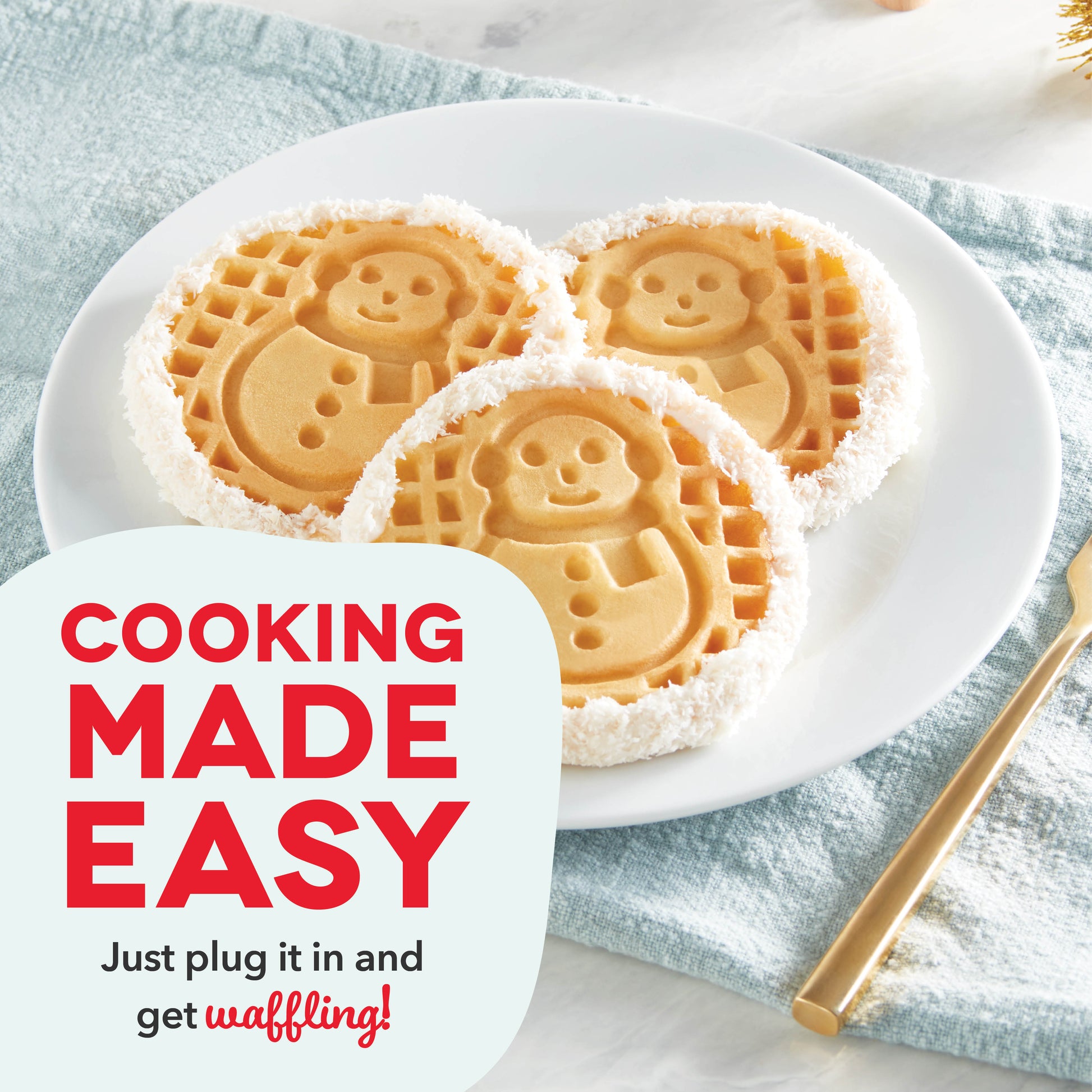 Dash Snowman Mini Waffle Maker with Ceramic Non-Stick Plates +
