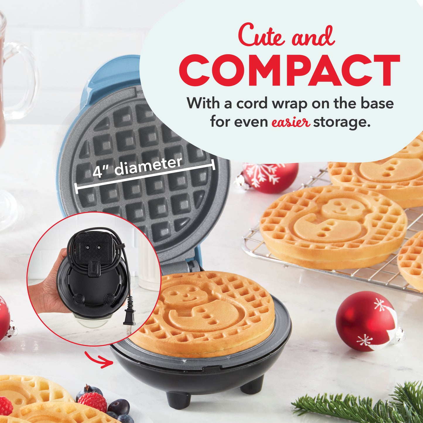 Dash Cream Mini Waffle Maker with Ceramic Nonstick Plates +