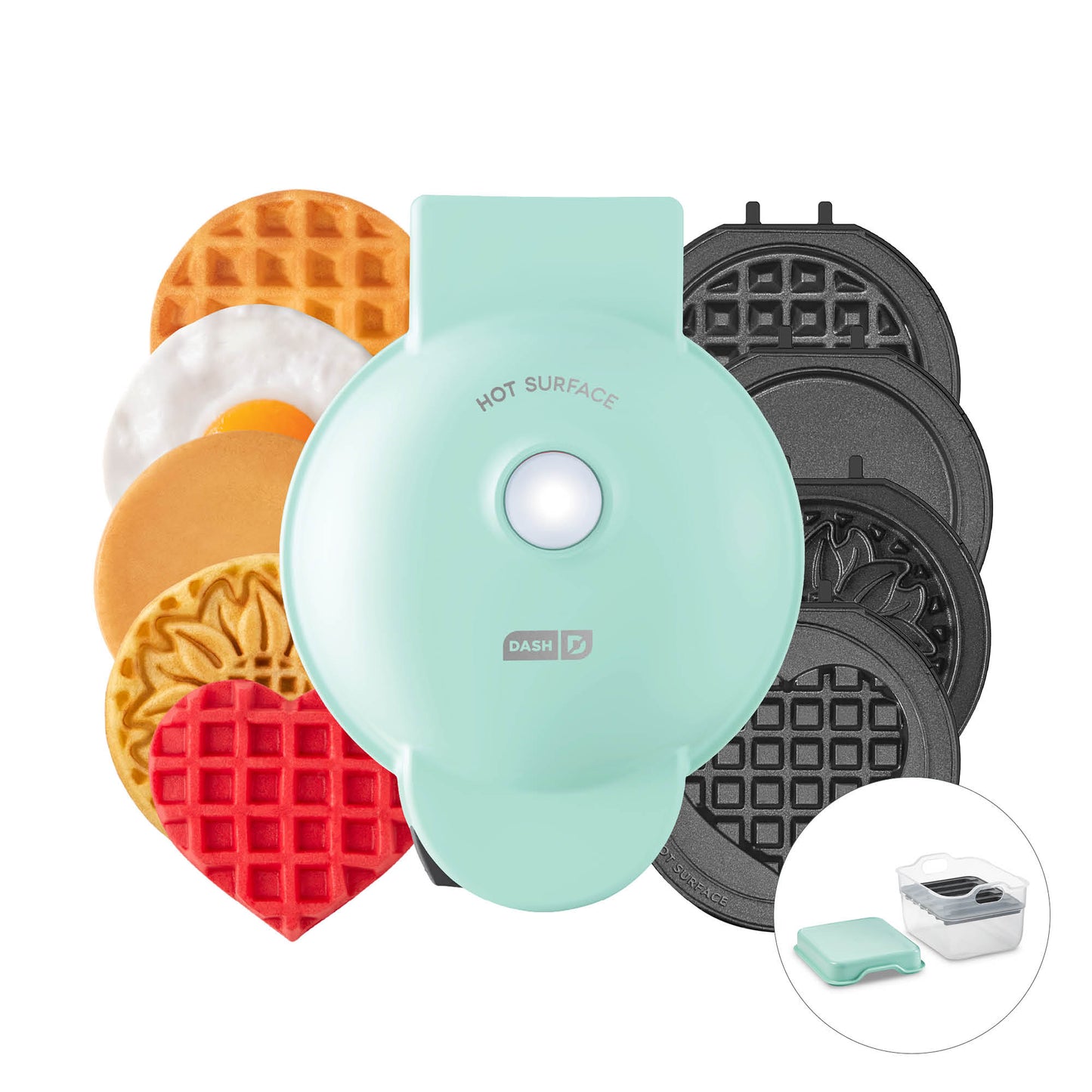 MultiMaker™ Mini System with Removable Plates: Waffle & Griddle mini makers Dash Aqua Maker + 6 Plates + Storage Case  