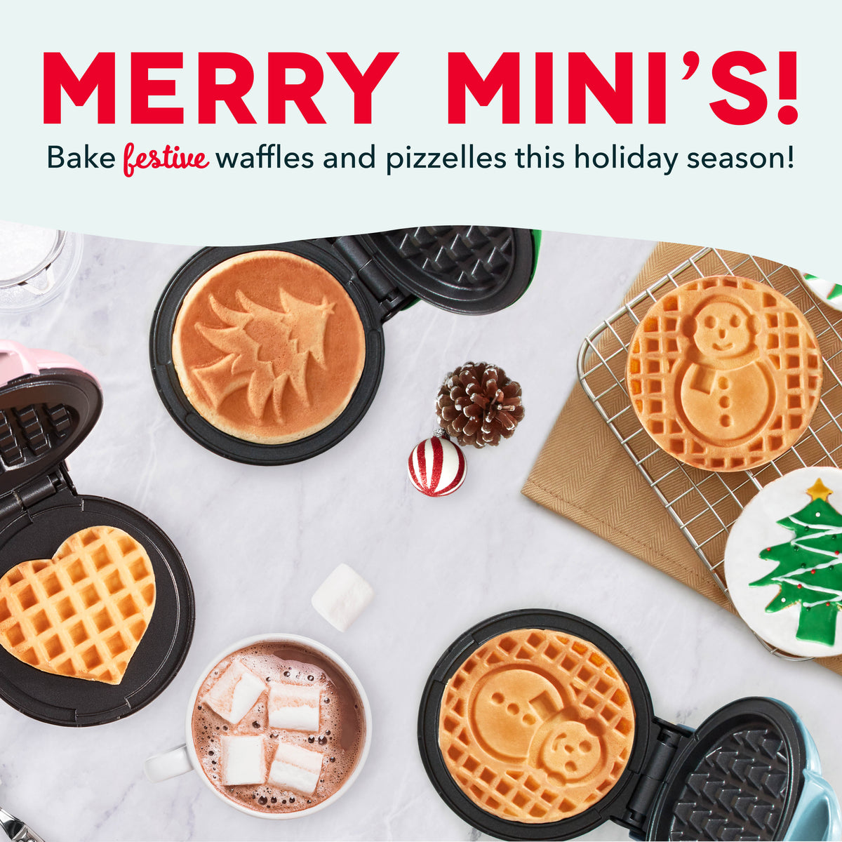 Holiday Mini Maker Set of Four Waffle Maker Dash