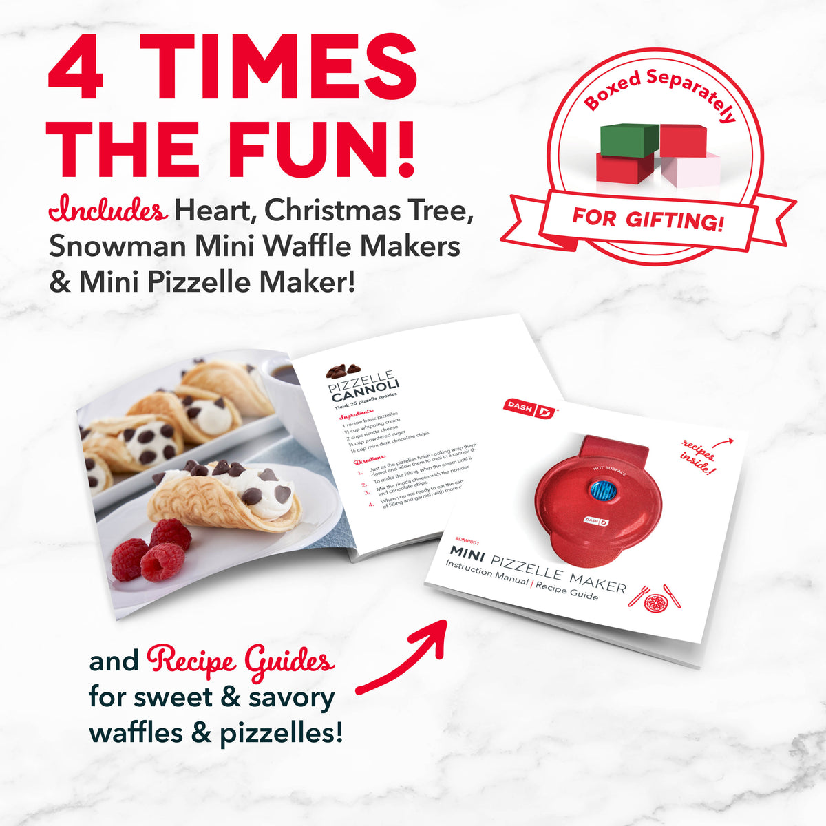 Holiday Mini Maker Set of Four Waffle Maker Dash