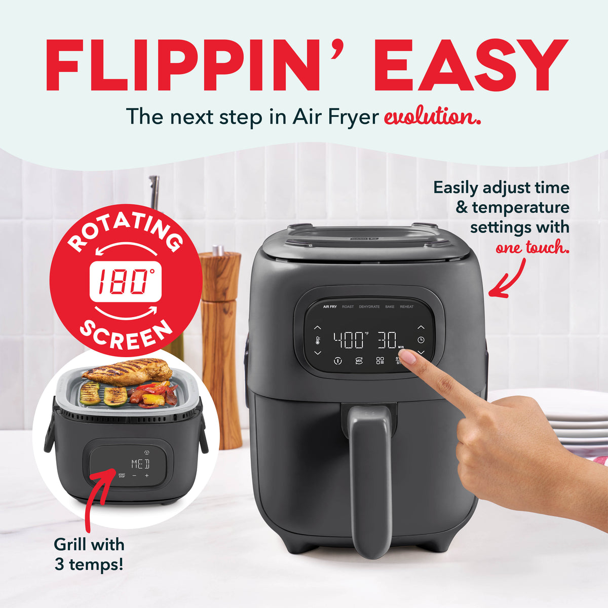 Flip & Fry™ Digital 2-in-1 Grill + Air Fryer Air Fryer Dash