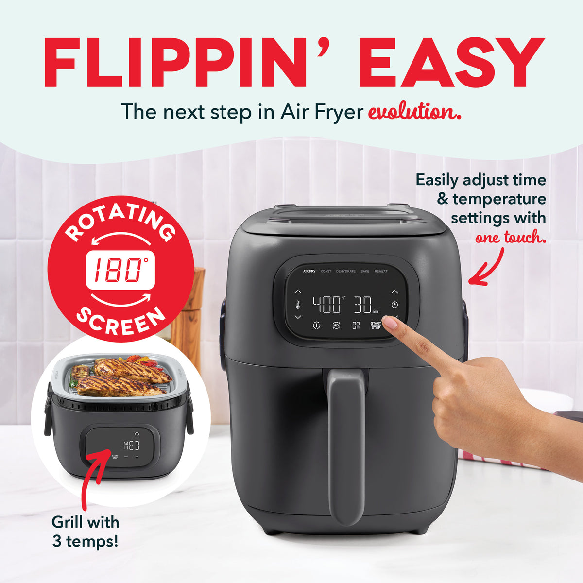 7QT Flip & Fry™ Digital 2-in-1 Air Fryer + Grill Air Fryer Dash