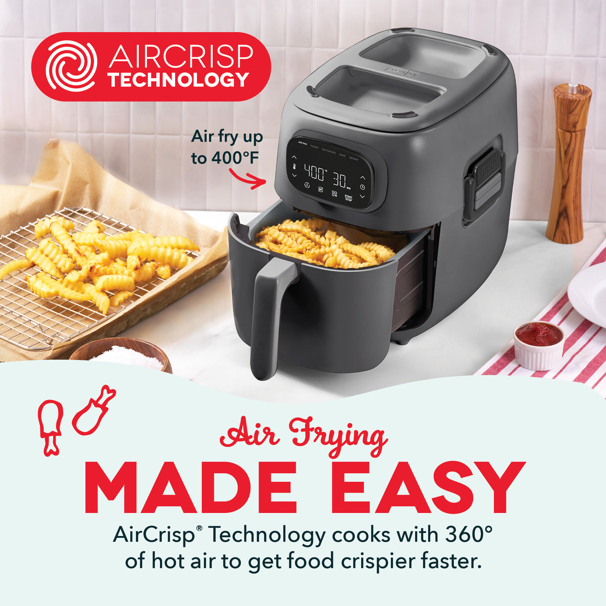 7QT Flip & Fry™ Digital 2-in-1 Air Fryer + Grill Air Fryer Dash