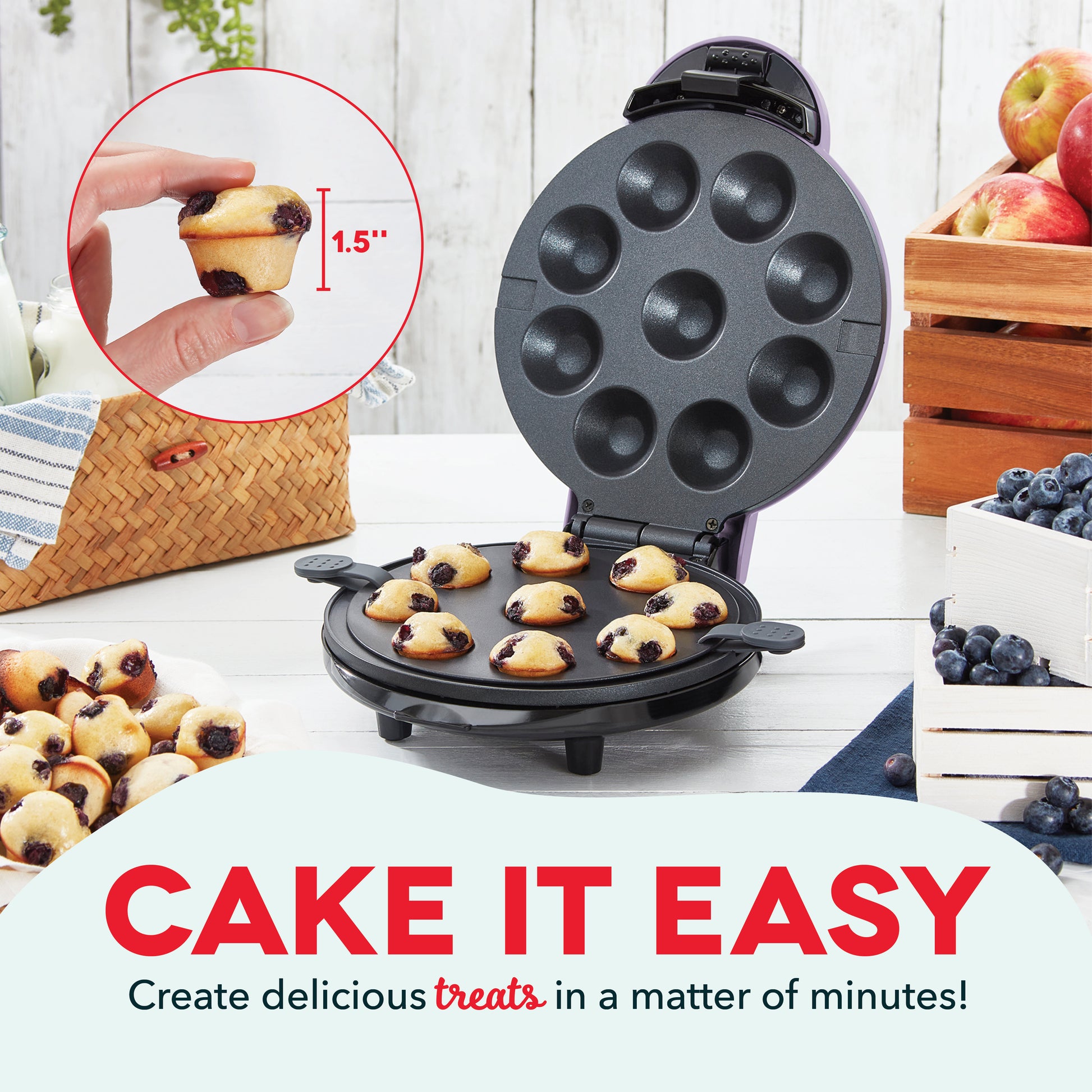 Dash Express Mini Cupcake Maker NEW in box - easy lifting tray, nonstick  surface