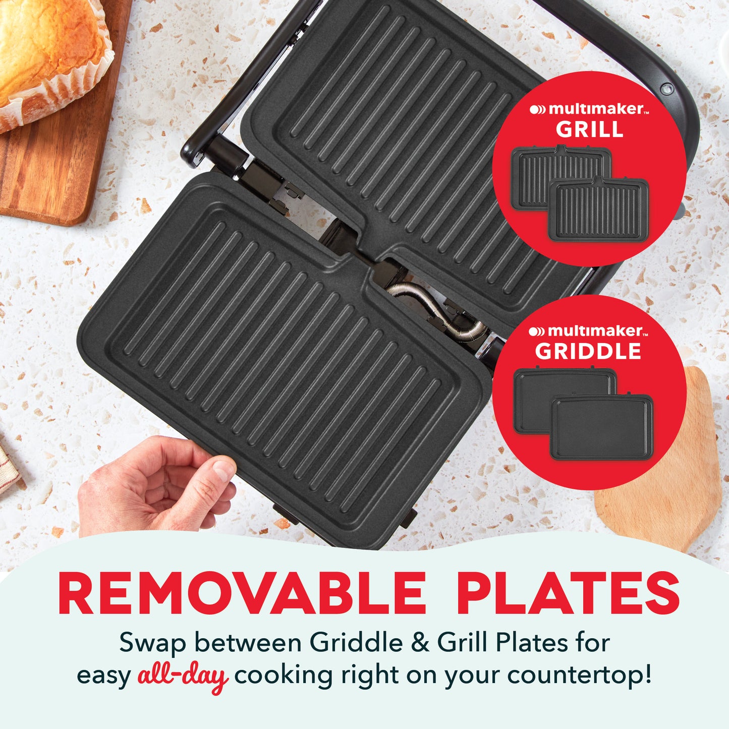 MultiMaker™ Flex Press Grill System: Grill & Griddle Griddles and Panini Presses Dash   