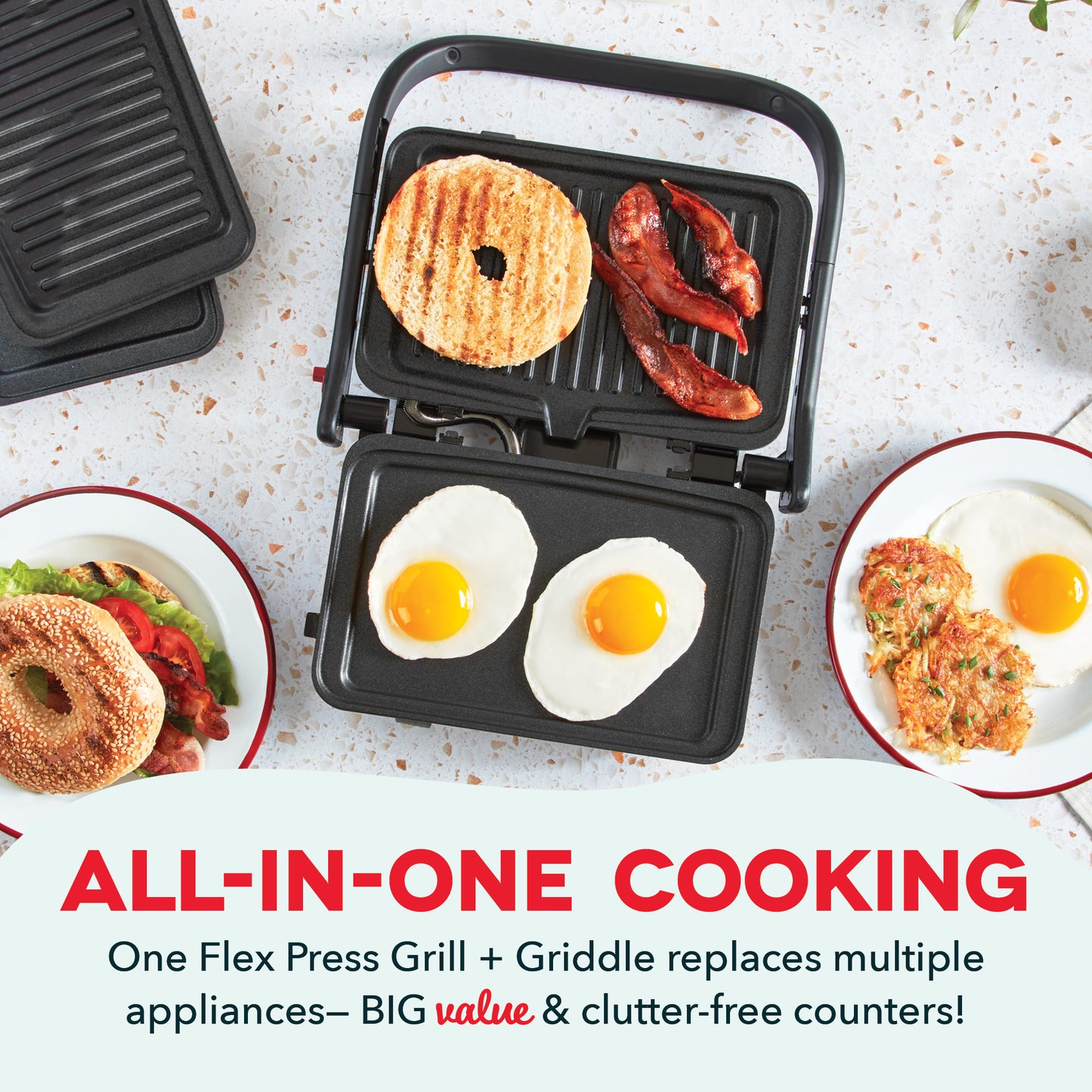 MultiMaker™ Flex Press Grill System: Grill & Griddle Griddles and Panini Presses Dash   