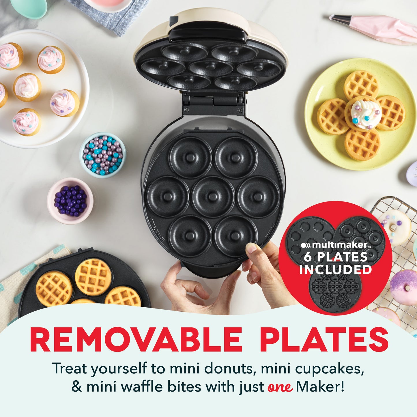 MultiMaker™ Treat Maker System: Waffle Bite, Mini Donut, Mini Cupcake Waffle Maker Dash   