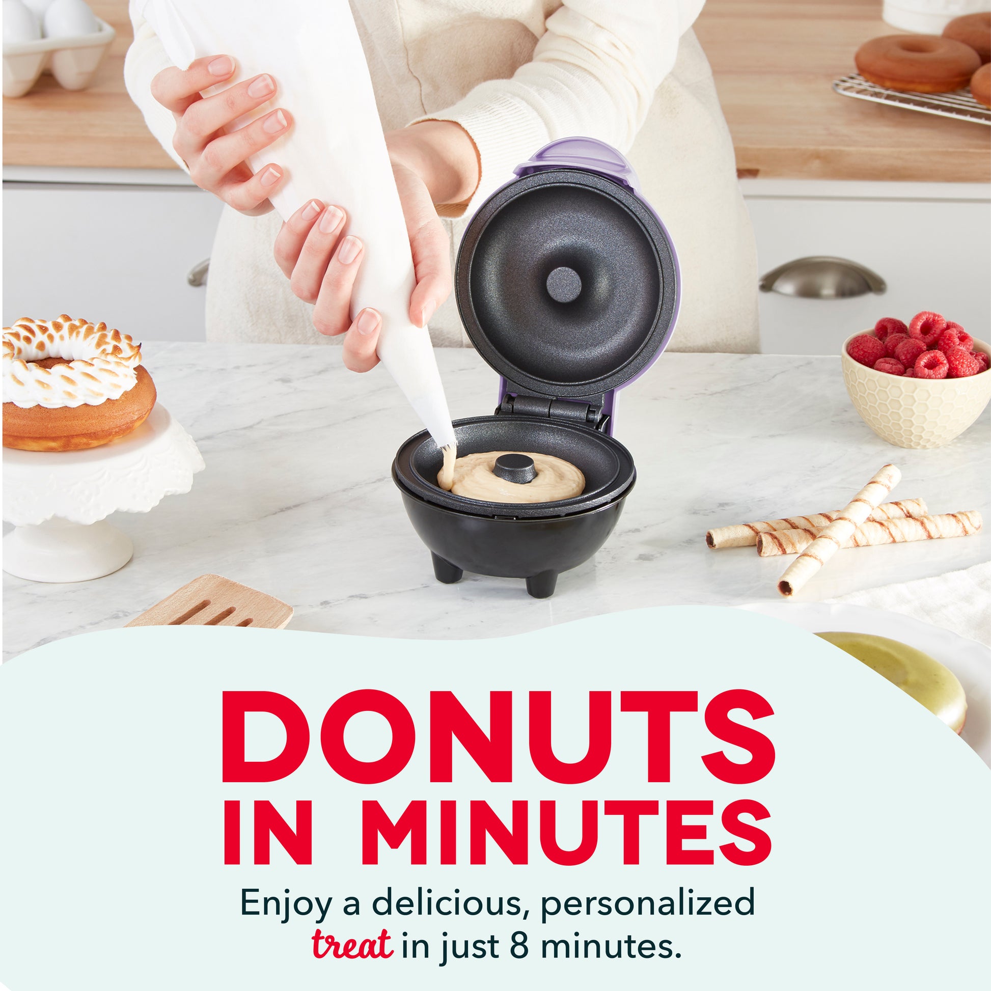 Dash Mini Donut Maker Machine for Kid-Friendly Breakfast, Snacks, Desserts More with Non-Stick Surface, Makes 7 Doughnuts - Aqua