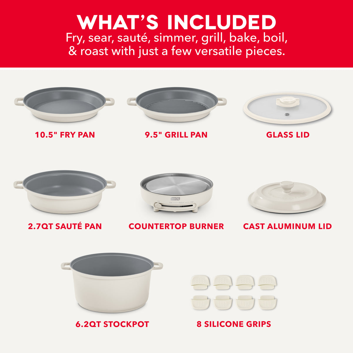 Stacks Ceramic Cookware Set with Electric Burner cookware Dash