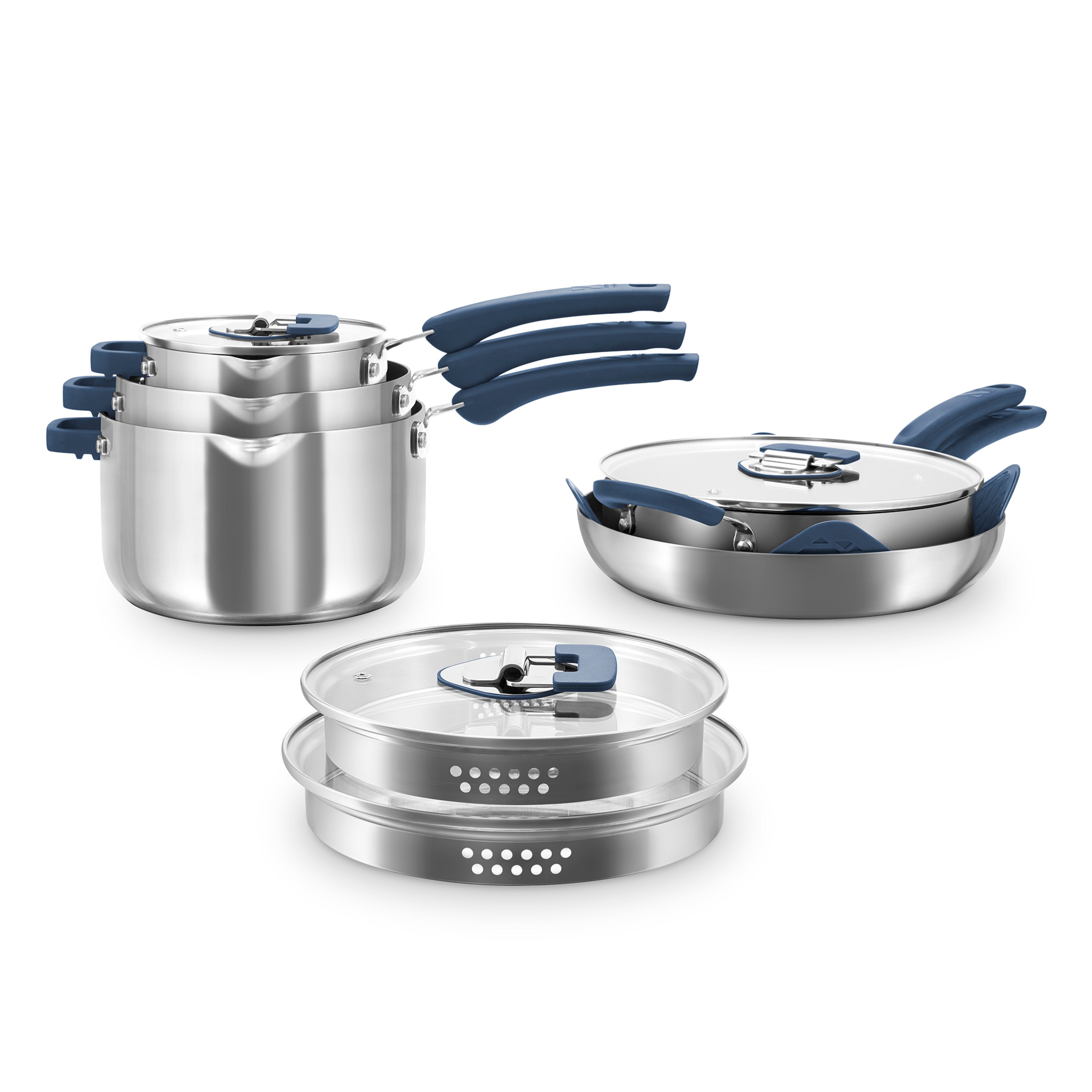 Tissolli Plus 18/10 Stainless Steel COOKWARE SETS With Blue Silicone  Handles - Tissolli