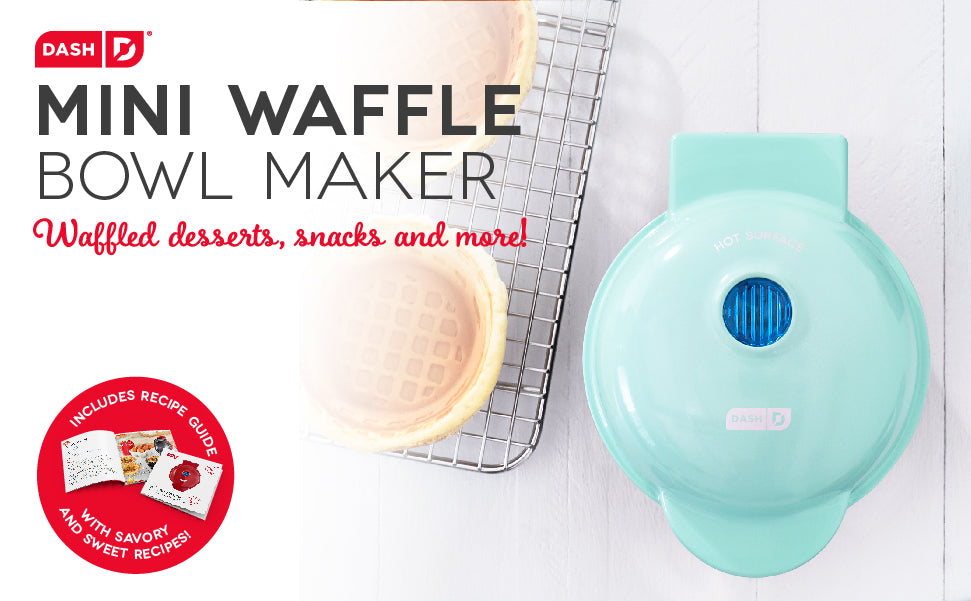 The Mini Waffle Bowl Maker comes with a recipe guide.