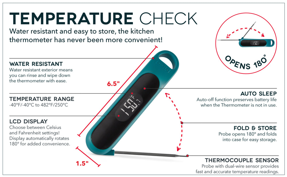  Dash Precision Quick-Read Meat Thermometer - Waterproof Kitchen  and Outdoor Food Cooking Thermometer with Digital LCD Display - BBQ,  Chicken, Seafood, Steak, Turkey, & Other Meat, Batteries Included: Home &  Kitchen