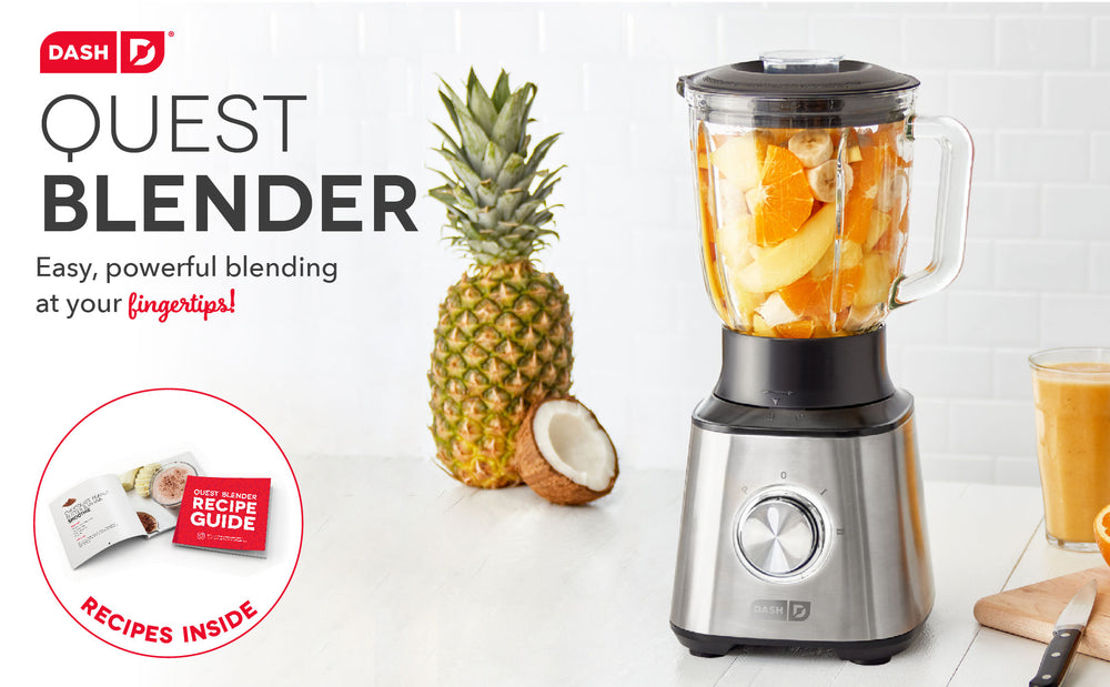 A Quest Blender full of unblended citrus and banana.
