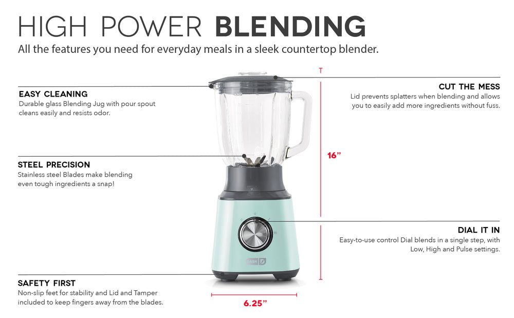 Features easy cleaning Blending Jug, steel precision blades, nonslip feet, mess-free lid, and a control dial.