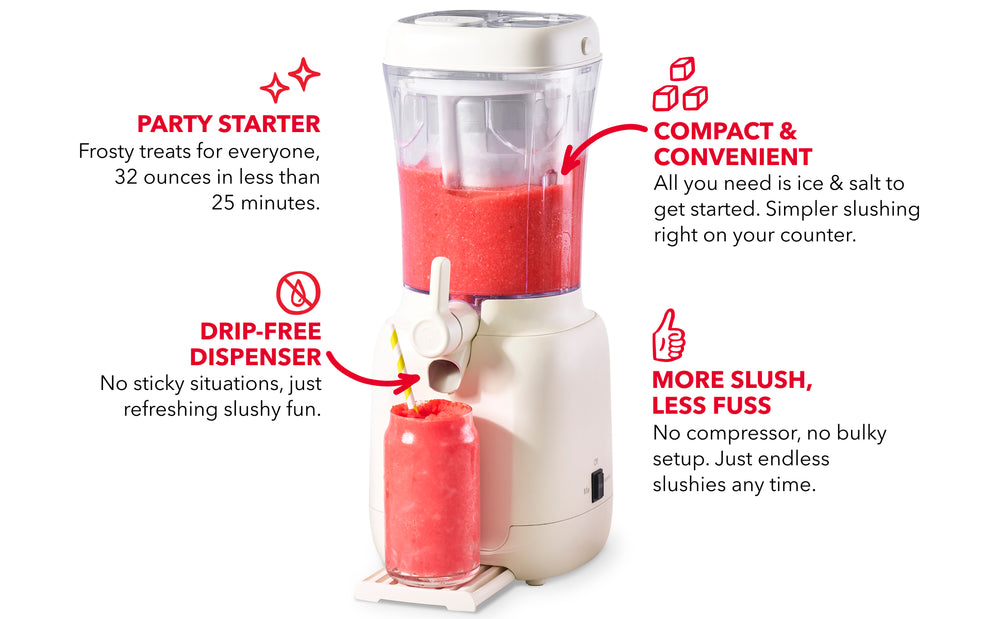 Slushy maker with features highlighted on a white background